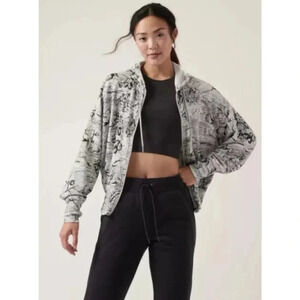 Athleta Grey Eden Floral Balance Zip-Up Hooded Sweatshirt Size 2X
